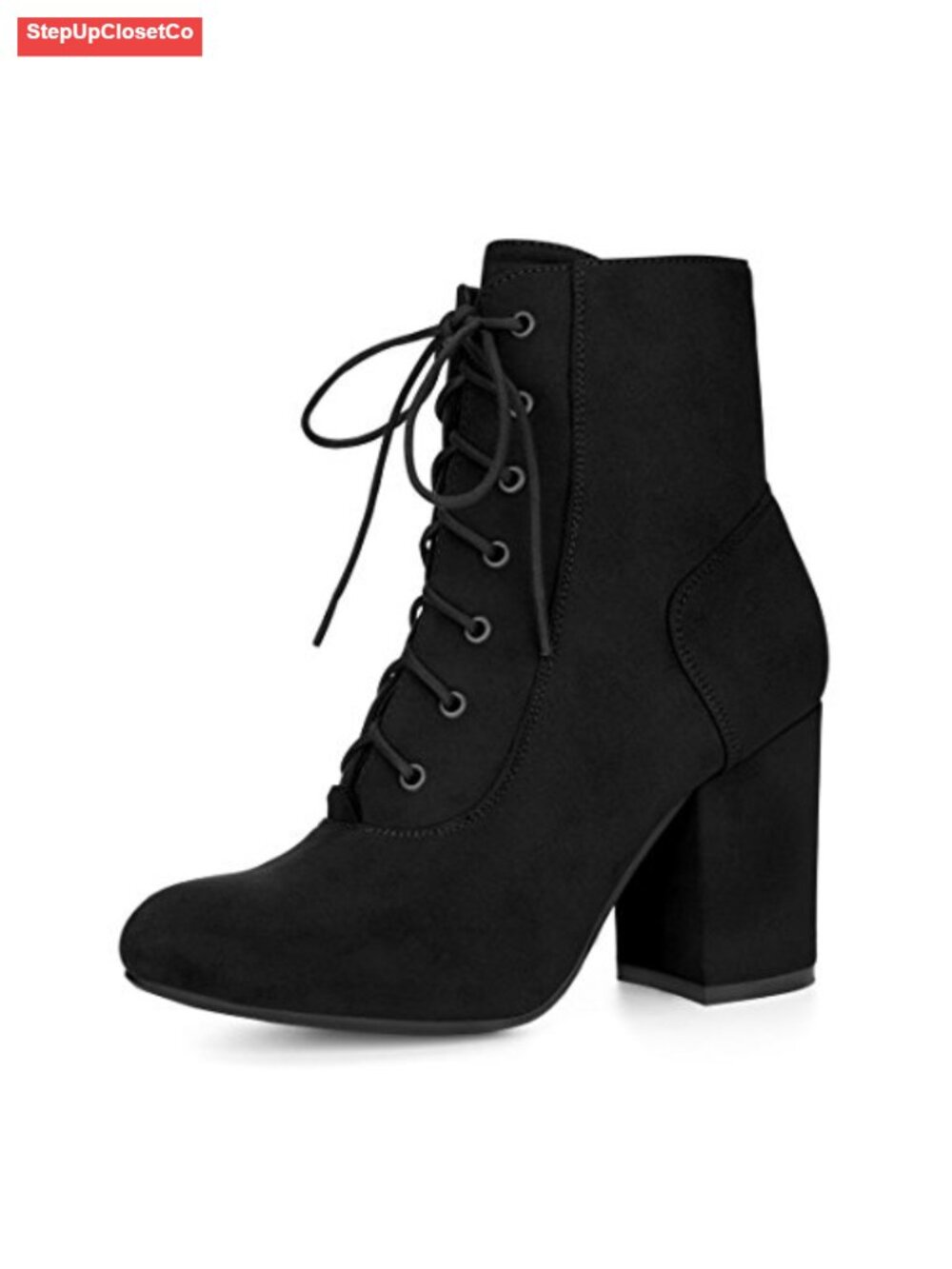 Lace Up Chunky Heel Ankle Booties Faux Suede Block Heel